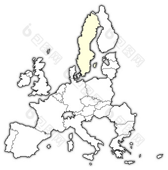 地图的欧洲联盟瑞典突出显示政治地图的欧洲联盟与的几个州在哪里瑞典突出显示