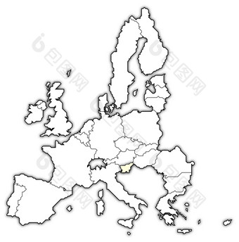 地图的欧洲联盟斯洛文尼亚突出显示政治地图的欧洲联盟与的几个州在哪里斯洛文尼亚突出显示