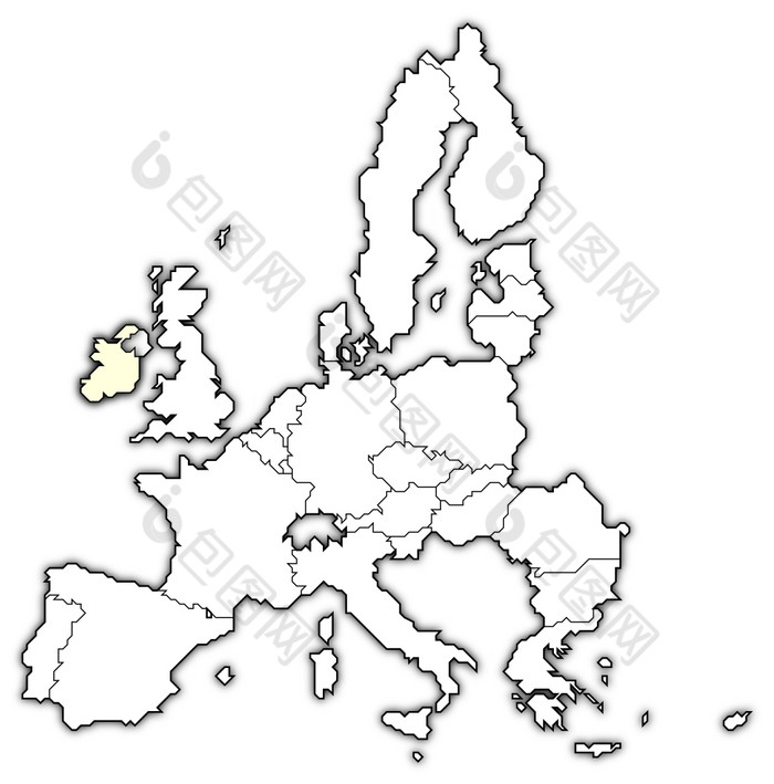 地图的欧洲联盟爱尔兰突出显示政治地图的欧洲联盟与的几个州在哪里爱尔兰突出显示