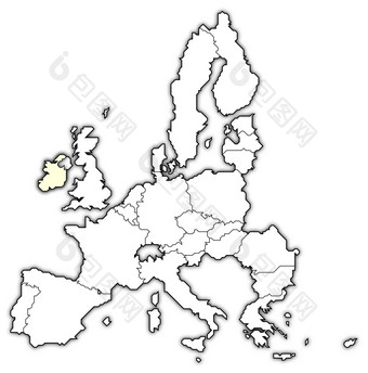 地图的欧洲联盟爱尔兰突出显示政治地图的欧洲联盟与的几个州在哪里爱尔兰突出显示