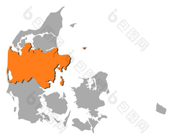 地图丹麦中央丹麦突出显示政治地图丹麦与的几个地区在哪里中央丹麦突出显示