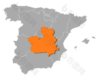 地图西班牙卡斯蒂利亚-拉污点突出显示政治地图西班牙与的几个地区在哪里卡斯蒂利亚-拉污点突出显示