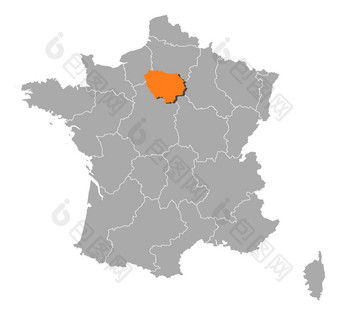 地图法国法兰西岛突出显示政治地图法国与的几个地区在哪里法兰西岛突出显示