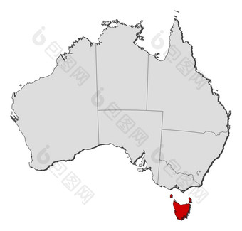 地图澳大利亚塔斯马尼亚突出显示政治地图澳大利亚与的几个州在哪里塔斯马尼亚突出显示
