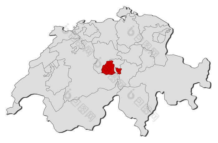地图瑞士Obwalden突出显示政治地图瑞士与的几个县在哪里Obwalden突出显示