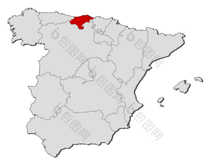 地图西班牙坎塔布里亚突出显示政治地图西班牙与的几个地区在哪里坎塔布里亚突出显示