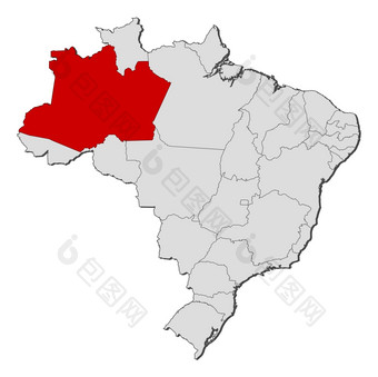 地图巴西亚马逊河突出显示政治地图巴西与的几个州在哪里亚马逊河突出显示