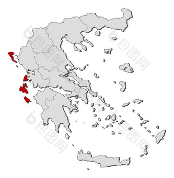 地图希腊Ionien岛屿突出显示政治地图希腊与的几个州在哪里的Ionien岛屿是突出显示