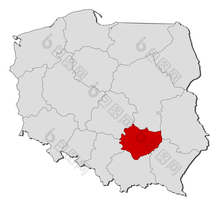 地图波兰Swietokrzyskie突出显示政治地图波兰与的几个省省在哪里Swietokrzyskie突出显示
