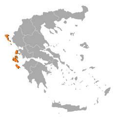 地图希腊Ionien岛屿突出显示政治地图希腊与的几个州在哪里的Ionien岛屿是突出显示