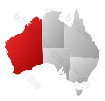 地图澳大利亚西方澳大利亚突出显示政治地图澳大利亚与的几个州在哪里西方澳大利亚突出显示