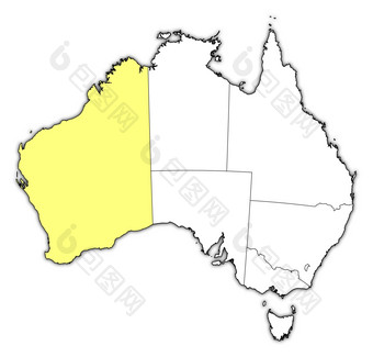 地图澳大利亚<strong>西方</strong>澳大利亚突出显示政治地图澳大利亚与的几个州在哪里<strong>西方</strong>澳大利亚突出显示