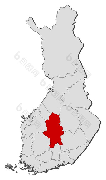 地图芬兰中央芬兰突出显示政治地图芬兰与的几个地区在哪里中央芬兰突出显示