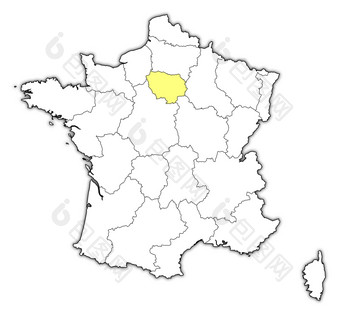 地图法国法兰西岛突出显示政治地图法国与的几个地区在哪里法兰西岛突出显示