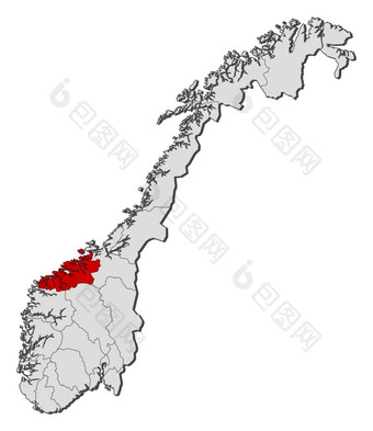 地图挪威更多的壮丽景色突出显示政治地图挪威与的几个县在哪里更多的壮丽景色突出显示