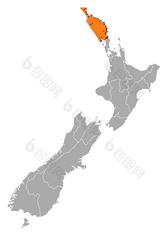 地图新新西兰北国突出显示政治地图新新西兰与的几个地区在哪里北国突出显示
