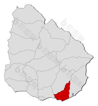 地图乌拉圭马尔多纳多突出显示政治地图乌拉圭与的几个部门在哪里马尔多纳多突出显示