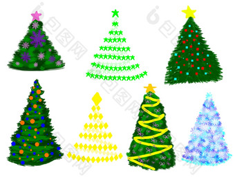 不同的圣诞节树孩子图纸在白色