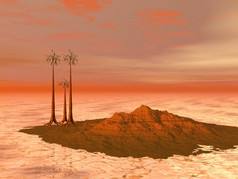 电脑生成的图像岛与棕榈树