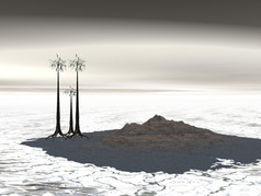 电脑生成的图像岛与棕榈树