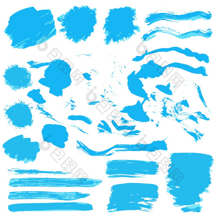 集合蓝色的油漆墨水刷中风刷行垃圾脏元素装饰集合墨水墨水刷中风刷行垃圾