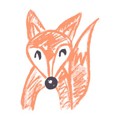 狐狸图标手画风格画与蜡蜡笔彩色的粉笔孩子们rsquo创造力向量插图标志象征销图标手画风格画与蜡蜡笔孩子们rsquo创造力