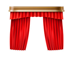 现实的红色的窗帘阶段封面奢侈品缎织物孤立的白色背景现实的红色的窗帘阶段封面奢侈品缎织物