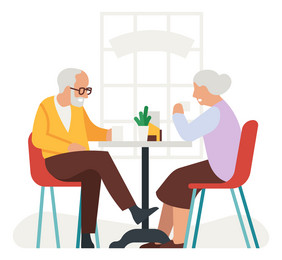 上了年纪的人喝茶老夫妇坐着表格和会说话的