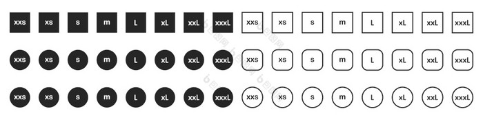 服装大小图标集从小大孤立的白色背景向量插图