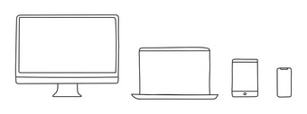 手绘电脑笔记本平板电脑和智能手机集现代设备电子小工具向量插图