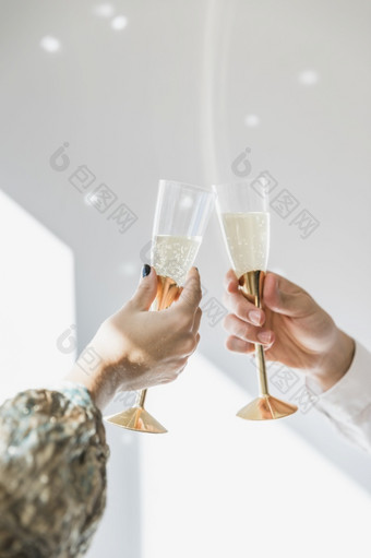 敬酒与香槟新一年聚会，派对决议和高质量美丽的照片敬酒与香槟新一年聚会，派对高质量和决议美丽的照片概念