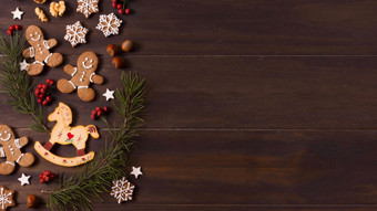 前视图姜饼饼干选择为圣诞节与复制空间决议和高质量美丽的照片前视图姜饼饼干选择为圣诞节与复制空间高质量和决议美丽的照片概念