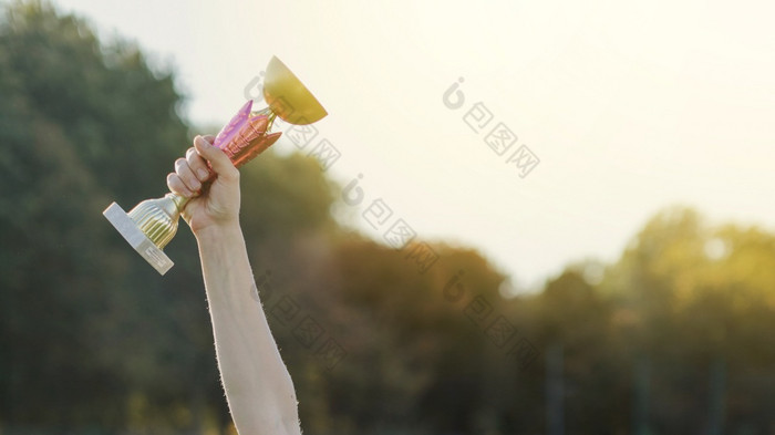 女手提高奖杯美丽的照片女手提高奖杯