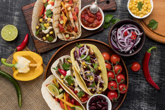 前视图选择美味的墨西哥食物高决议照片前视图选择美味的墨西哥食物高质量照片