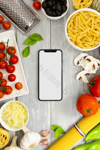食物框架与智能手机模拟高决议照片食物框架与智能手机模拟高质量照片