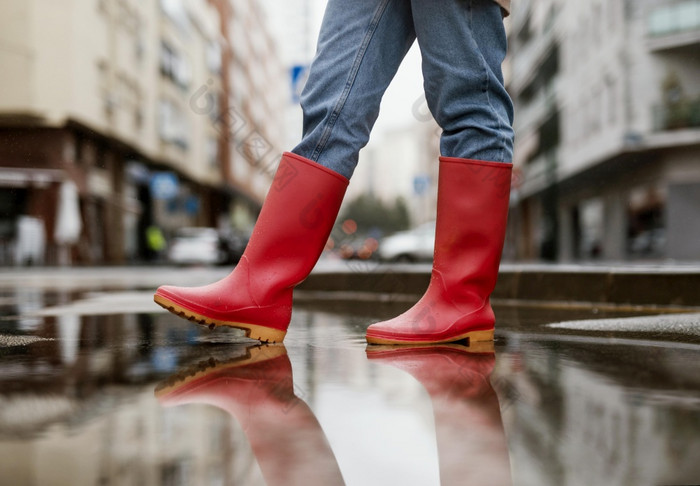 红色的雨靴子街高决议照片红色的雨靴子街高质量照片