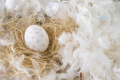 集复活节鸡蛋有堆羽毛