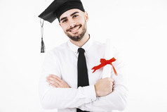 微笑毕业男人。与文凭