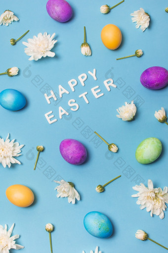 快乐复活节标题明亮的鸡蛋花味蕾