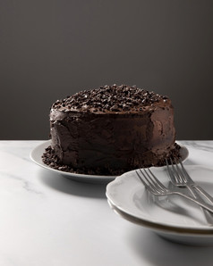 关闭视图美味的巧克力蛋糕概念