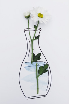 新鲜的花放置纸与画花瓶