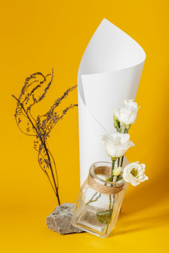 分类与白色玫瑰花瓶与纸锥