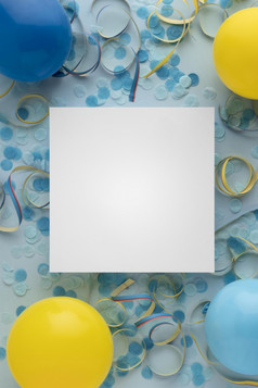 狂欢节纸蓝色的五彩纸屑气球复制空间
