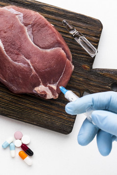 转基因生物化学修改食物肉高视图
