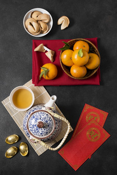 中国人新一年与茶能Mandarines