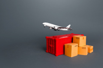 货物飞机在容器和盒子服务表达交付和运输货物飞机世界贸易和物流业务和商务进口出口产品