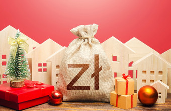 波兰的兹罗提钱袋和房子新一年rsquo设置新一年圣诞节冬天假期增加投资吸引力抵押<strong>贷款贷款</strong>银行存款促销活动提供了