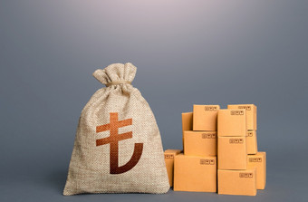 盒子和土耳其琴钱袋的概念贸易货物和生产利润从交易国内生产总值经济进口出口仓库物流业务行业交付