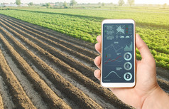 手持有移动电话与作物状态分析infographics质量控制创新现代技术农业互联网的事情收集数据预测改善收获质量