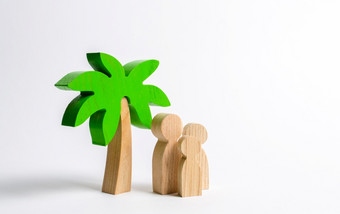 木棕榈树和家庭家庭假期与孩子们旅游和邮轮温暖的国家的发展旅游热带岛概念上的休闲和假期娱乐